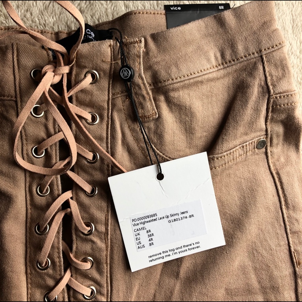 NWT camel high rise lace up skinny jeans - Picture 3 of 5